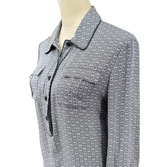 Tory Burch Christelle 100% Silk Navy & White Chain Print Long Sleeve Shirt Dress - Picture 5 of 11